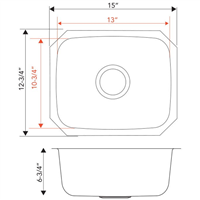 Pelican PL-VS1513 18G Stainless Steel Single Bowl Undermount Kitchen Sink 15'' x 12-3/4'' 